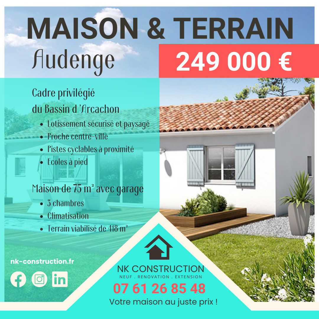 Maison individuelle et terrain à Audenge de 249 000 euros